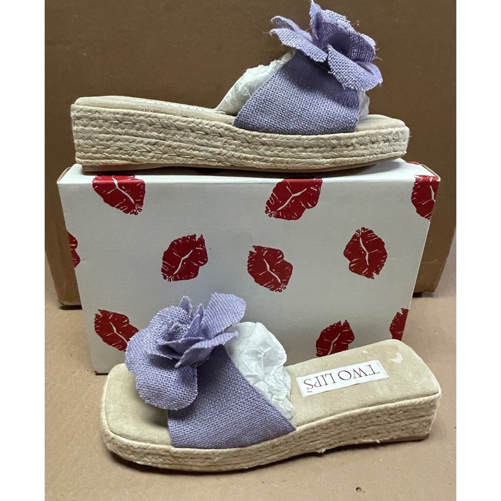 Vintage Women's Sandal‎ Two Lips Sz 9 Slide Chunky 3D Lilac Floral Wedge Y2K